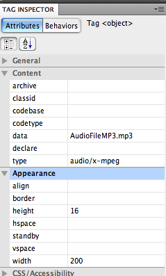 Autostart set to false in the tag inspector when embedding sound in a webpage. See the source code.